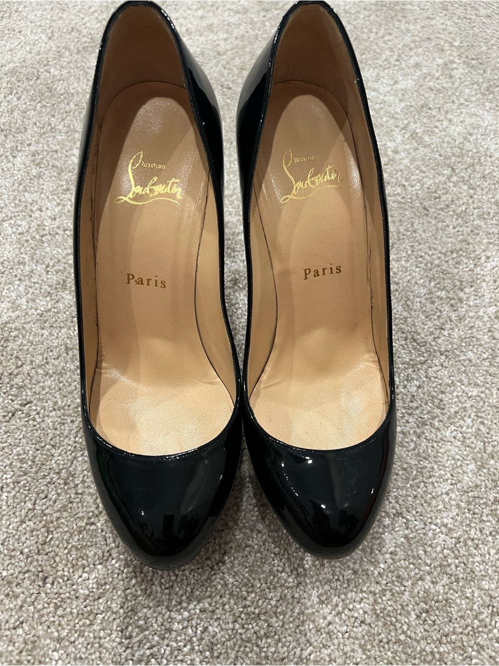 Christian Louboutin Black Patent Leather Round-Toe Pumps - Picture 3 of 12